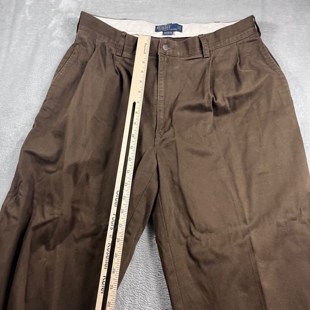 Polo Ralph Lauren Hammond Pant Mens 36/30 Brown Pleated Cuffed Cotton Chinos - Picture 6 of 12